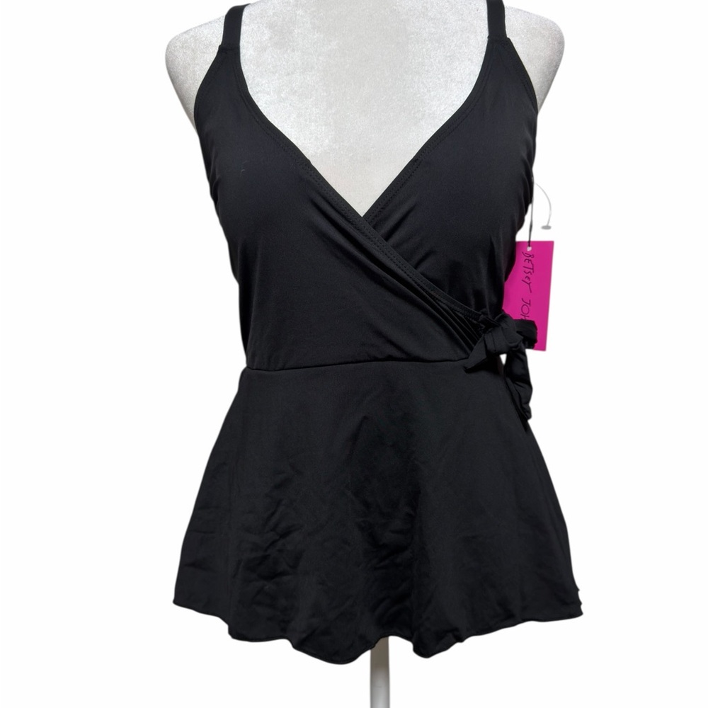 Betsey Johnson Black Swimdress One Piece Faux Wrap Side Bow NWT Sz M - Picture 7 of 9